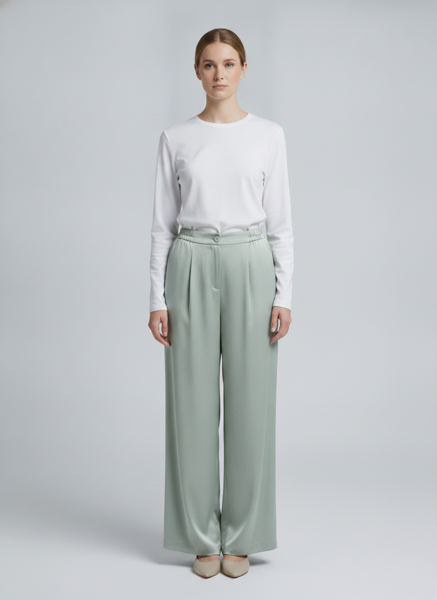Soleil | Pleated Wide Leg Pants — Yellow (front)
