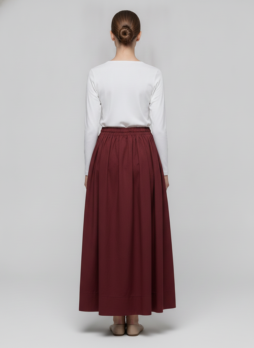 Ruby | Gathered Maxi Skirt — Burgundy (back)