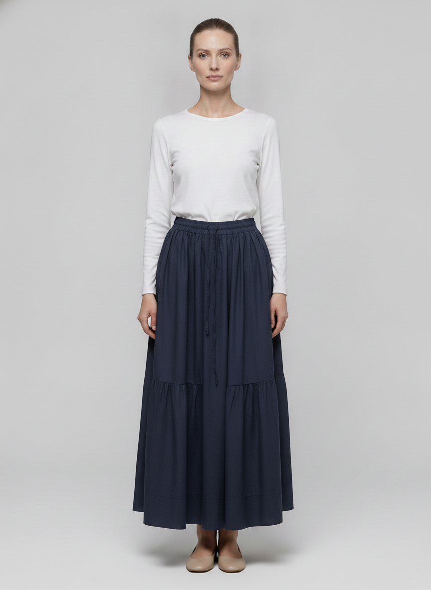 Ruby | Gathered Maxi Skirt — Navy (front)