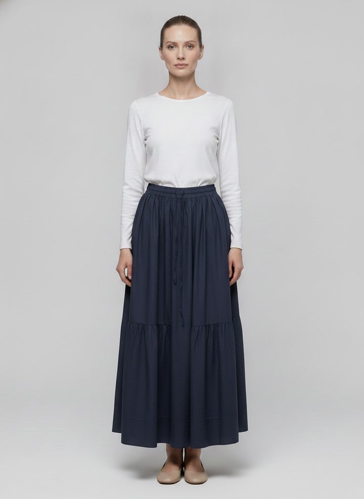 Ruby | Gathered Maxi Skirt — Navy (front)