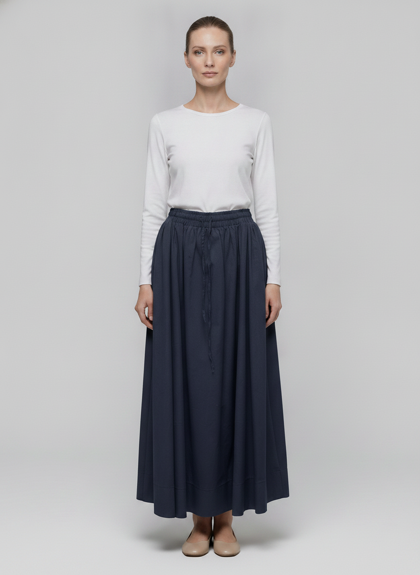Ruby | Gathered Maxi Skirt — Navy (front)
