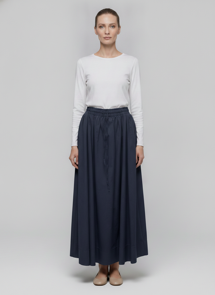 Ruby | Gathered Maxi Skirt — Navy (front)