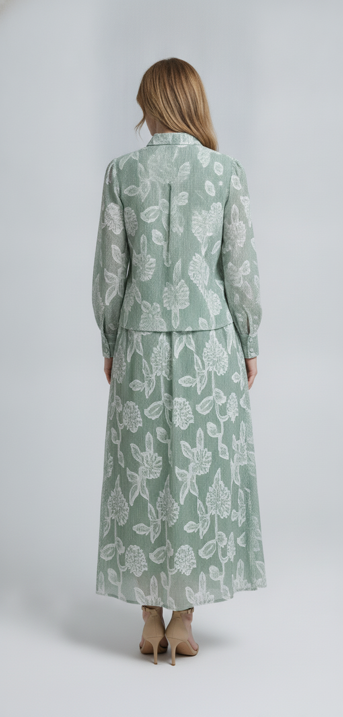Ivy | Floral Embroidered Two-Piece Set [CLEARANCE -50%] — Green (back)