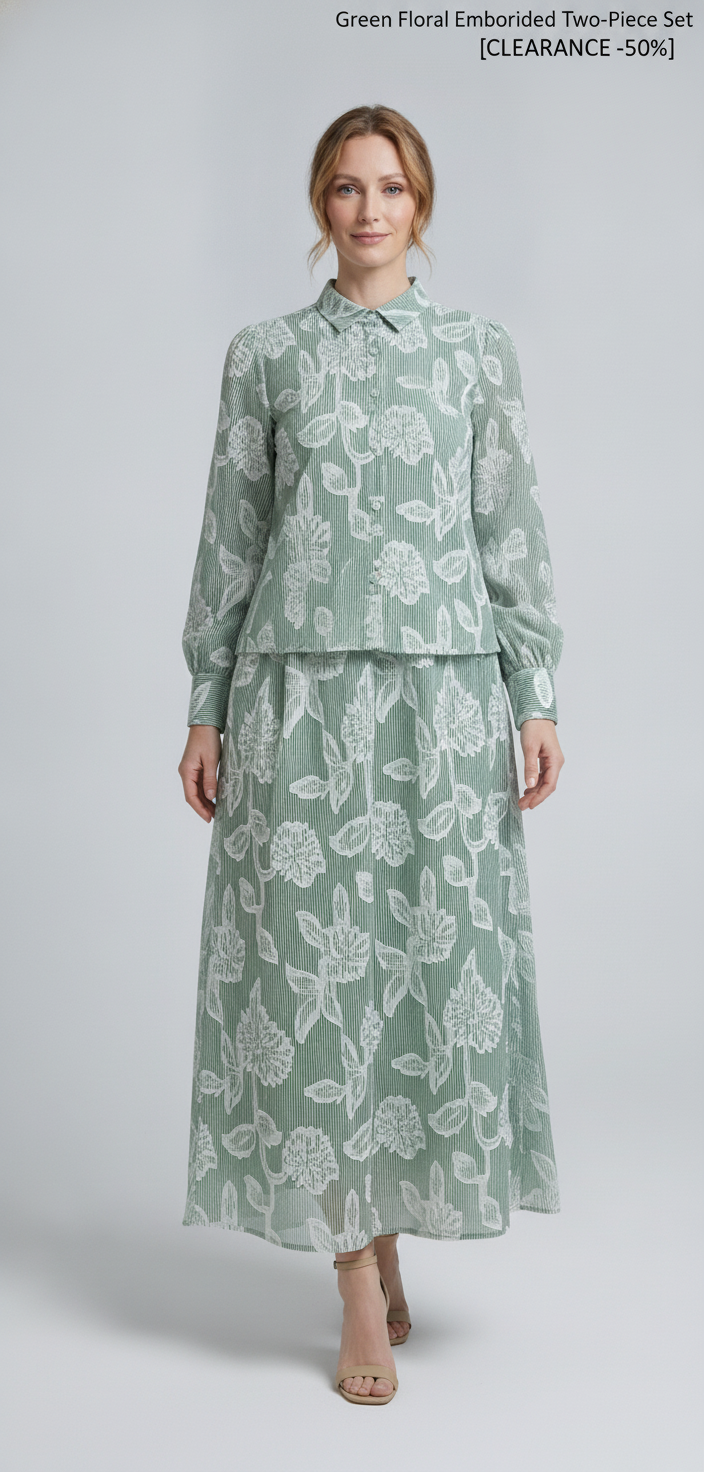 Ivy | Floral Embroidered Two-Piece Set [CLEARANCE -50%] — Green (front)