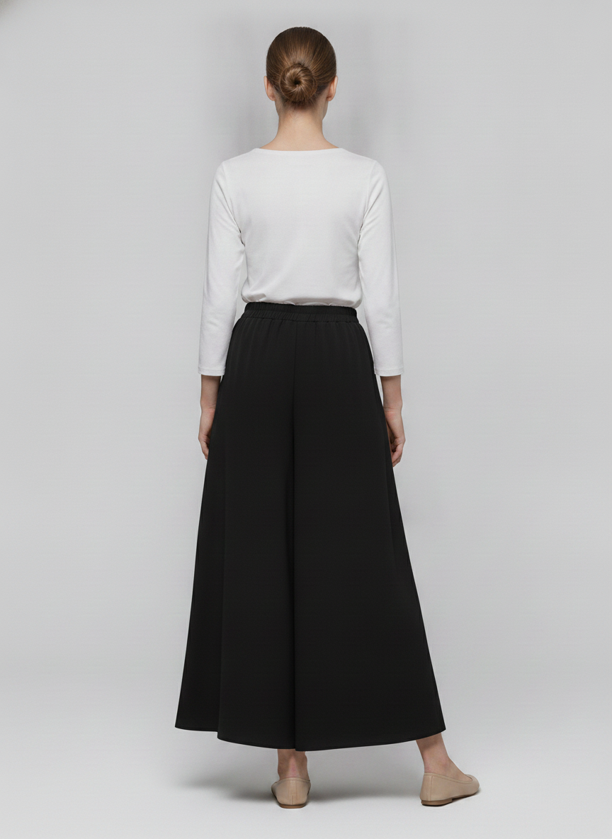 Greer | Flowy Wide-Leg Culottes — Black (back)