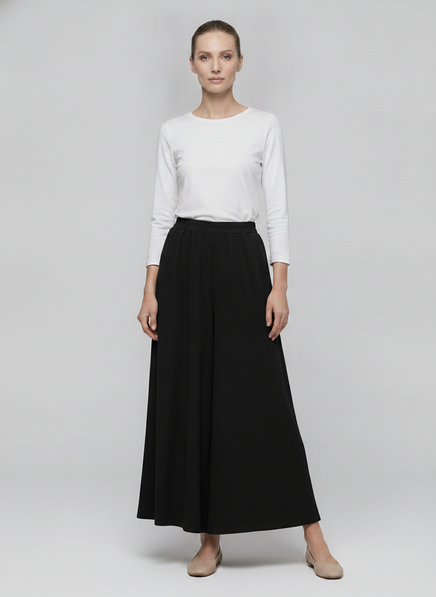 Greer | Flowy Wide-Leg Culottes — Black (front)