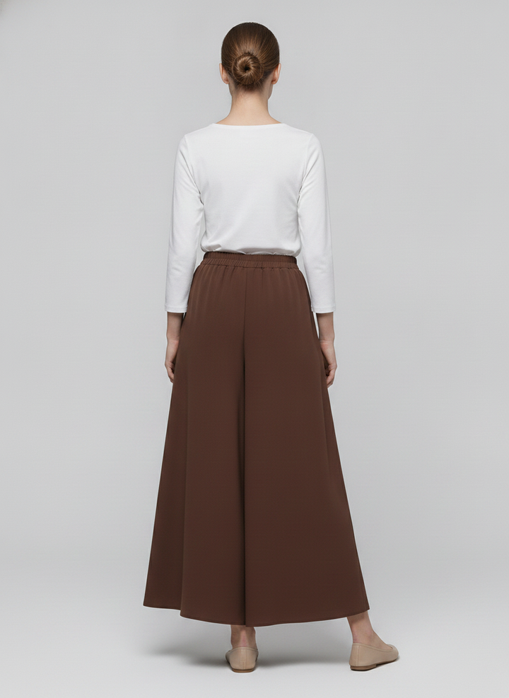 Greer | Flowy Wide-Leg Culottes — Brown (back)