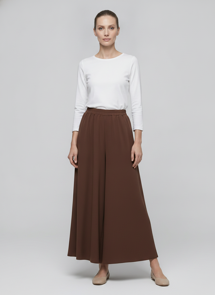 Greer | Flowy Wide-Leg Culottes — Brown (front)