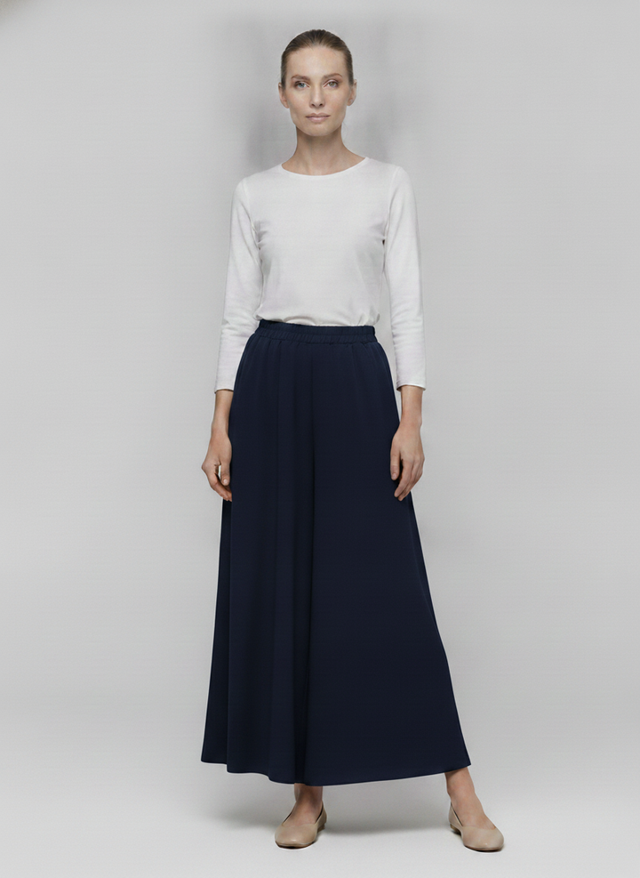 Greer | Flowy Wide-Leg Culottes — Navy (front)