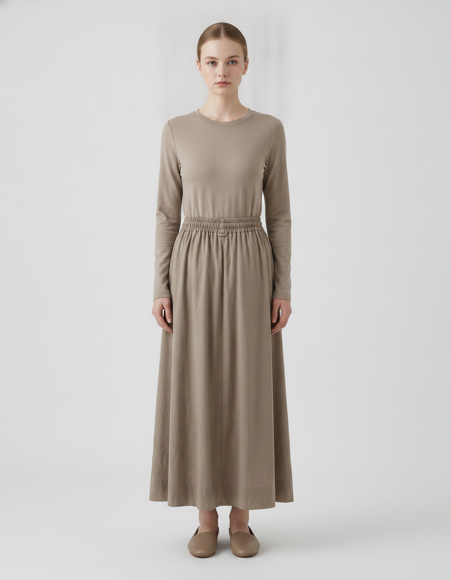 Brynn | Drawstring A-Line Skirt — Beige (front)