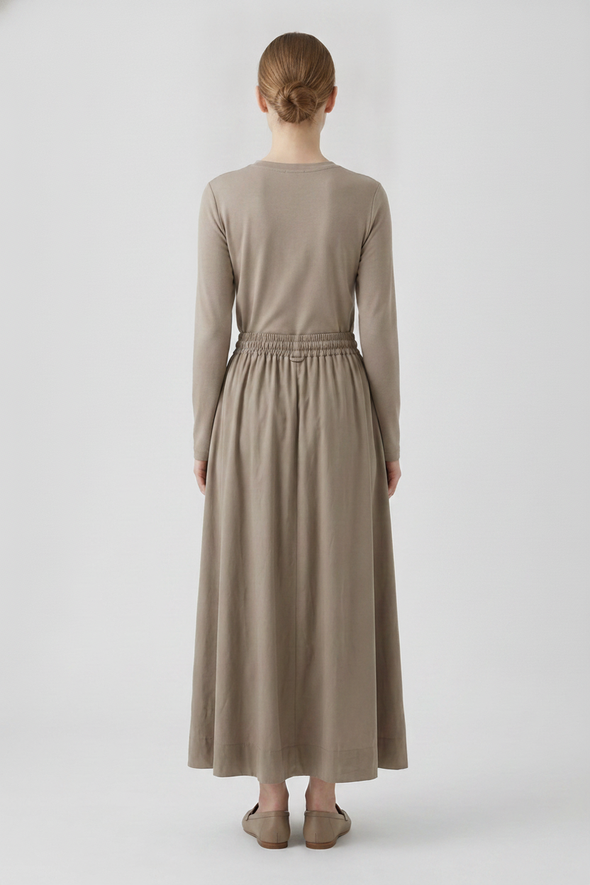 Brynn | Drawstring A-Line Skirt — Olive (back)