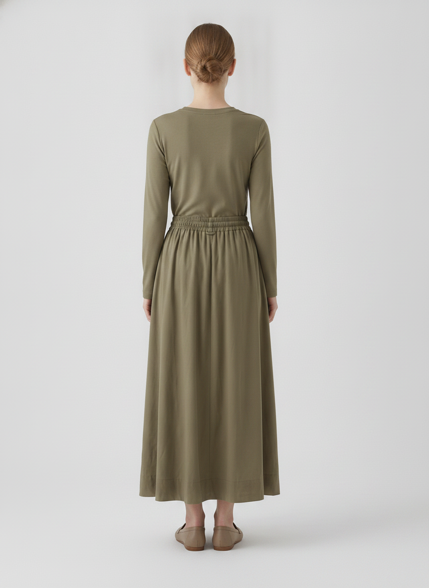 Brynn | Drawstring A-Line Skirt — Olive (back)