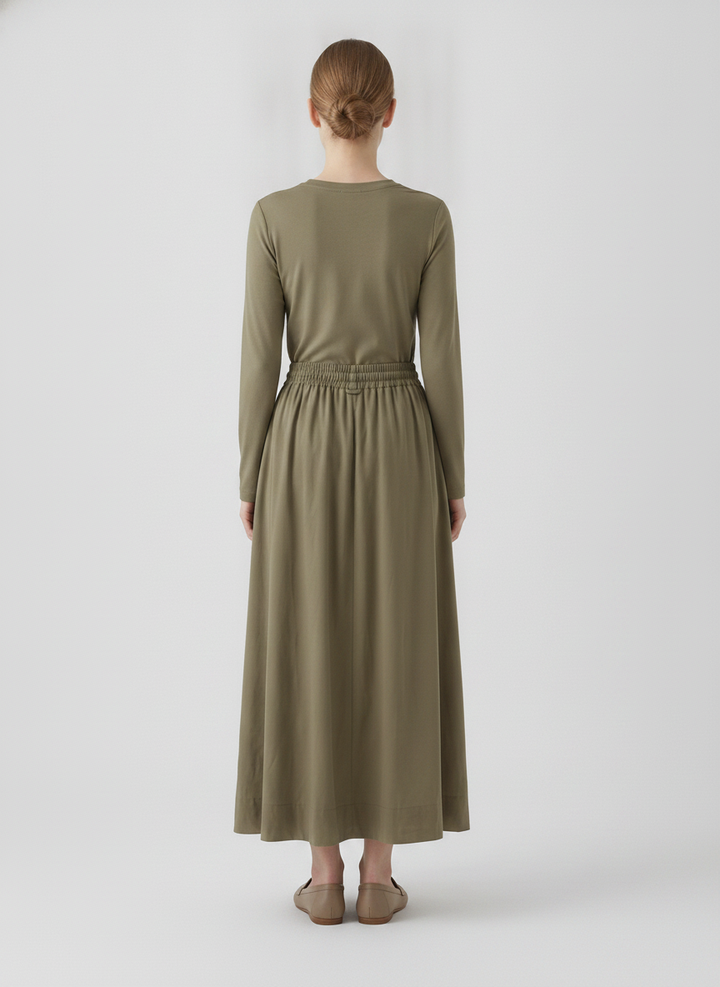 Brynn | Drawstring A-Line Skirt — Olive (back)
