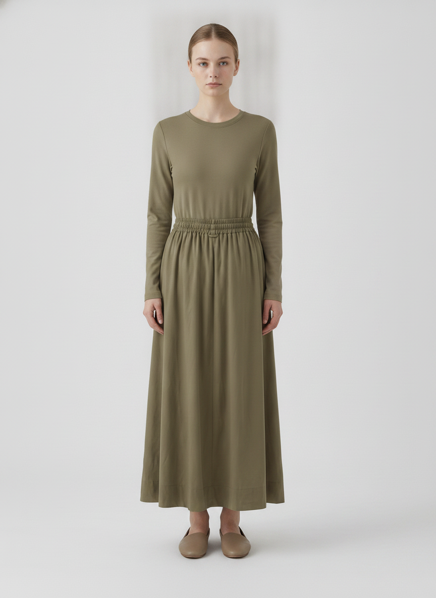 Brynn | Drawstring A-Line Skirt — Olive (front)