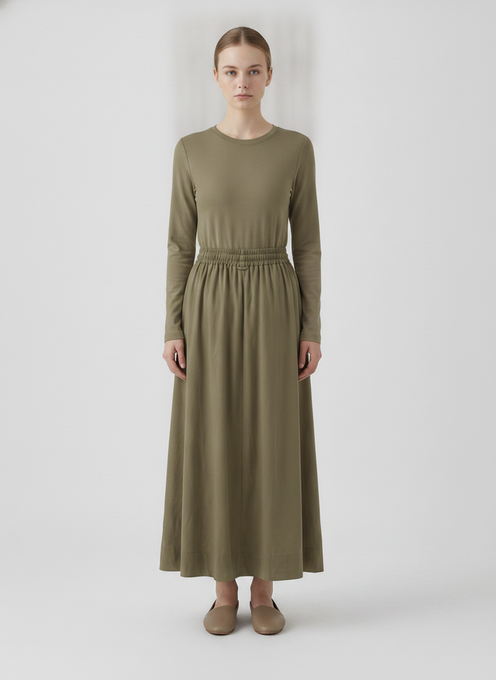 Brynn | Drawstring A-Line Skirt — Olive (front)