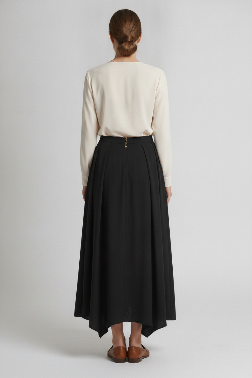 Taupe | Layered Handkerchief Maxi Skirt — Black (back)