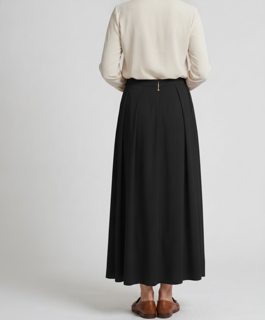 Taupe | Layered Handkerchief Maxi Skirt — Black (back)