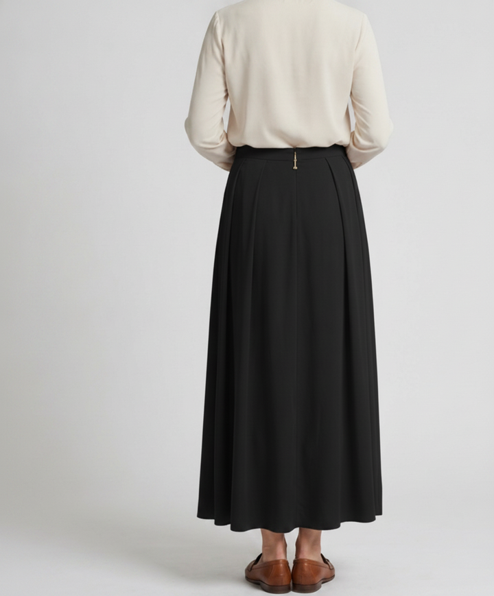 Taupe | Layered Handkerchief Maxi Skirt — Black (back)