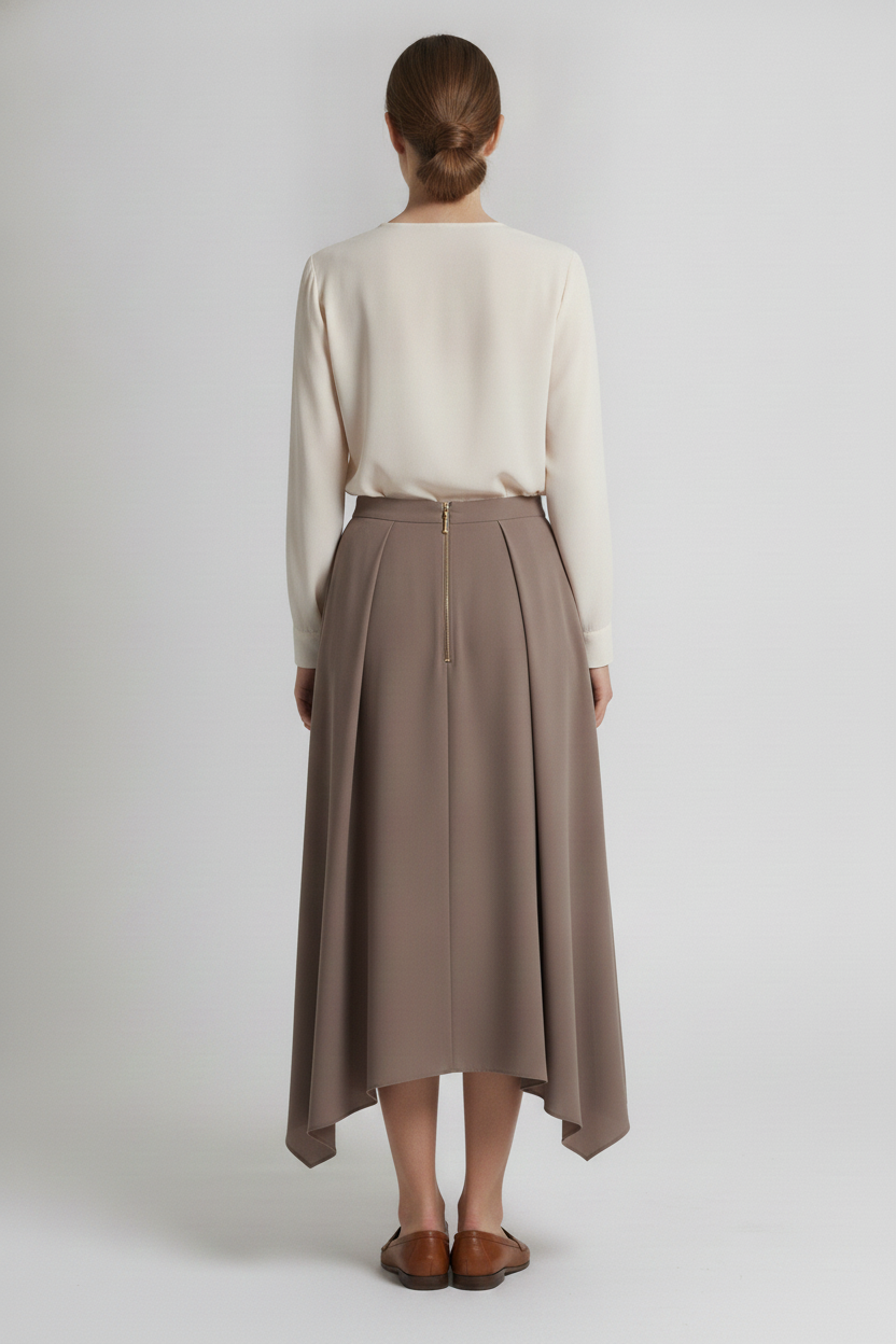 Taupe | Layered Handkerchief Maxi Skirt — Latte (back)