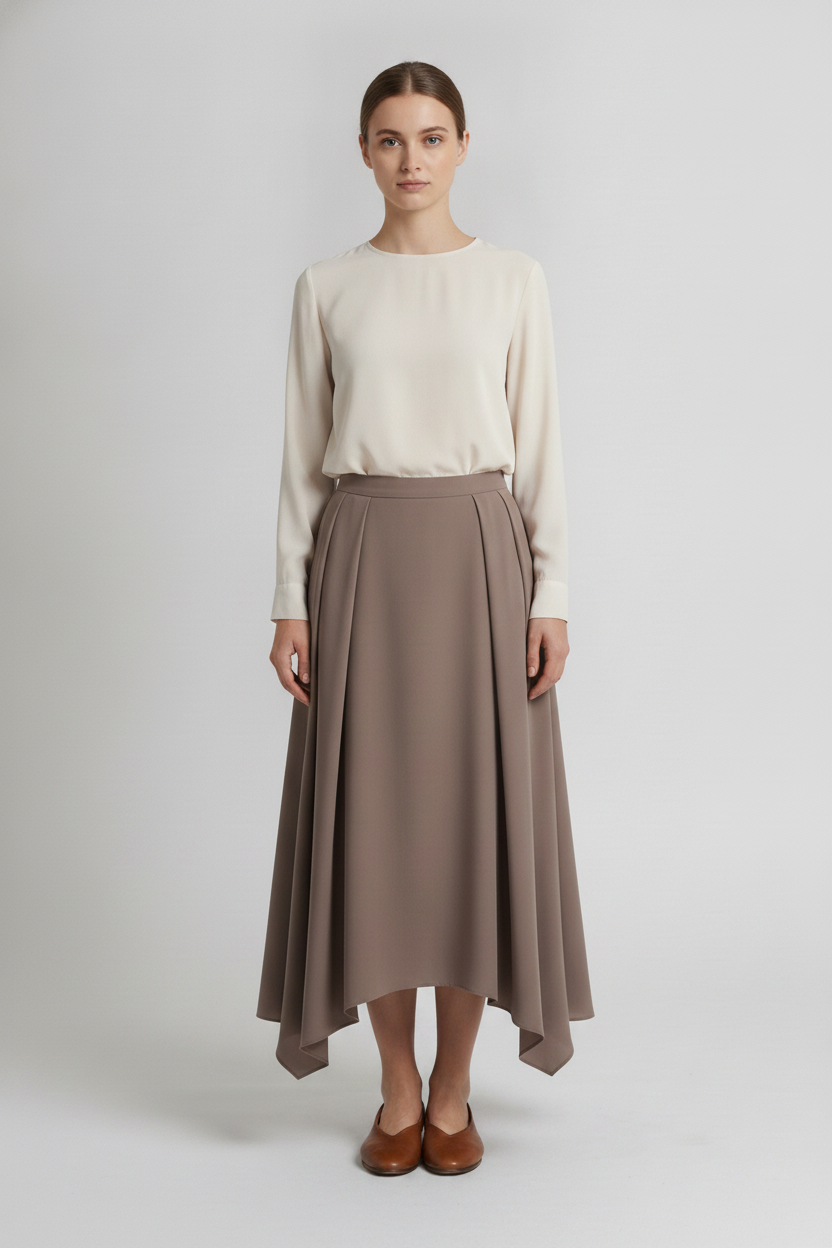 Taupe | Layered Handkerchief Maxi Skirt — Latte (front)