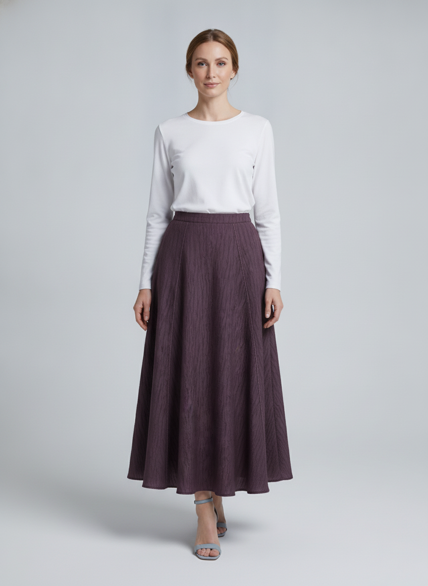 Plum | Crinkle A-Line Maxi Skirt — Burgundy (front)