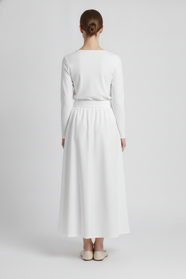 Lumen | Yoke Waist Flared Maxi Skirt [CLEARANCE -30%] — White (back)