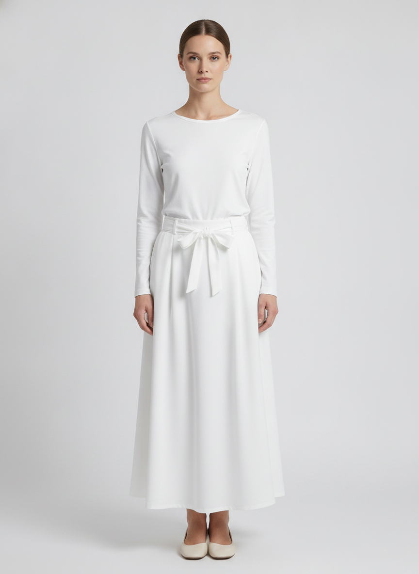 Lumen | Yoke Waist Flared Maxi Skirt [CLEARANCE -30%] — White (front)
