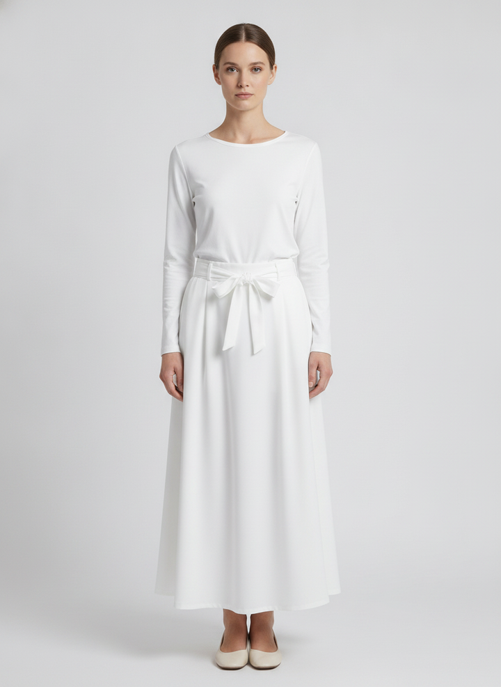 Lumen | Yoke Waist Flared Maxi Skirt [CLEARANCE -30%] — White (front)