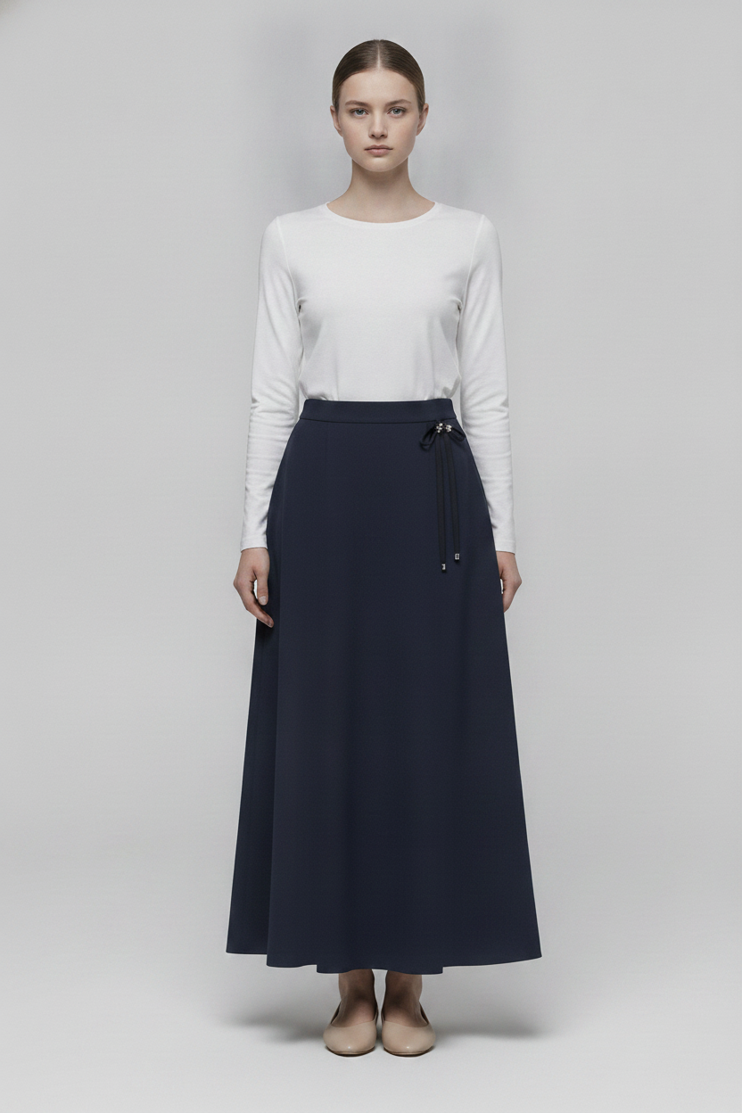 Noir | Tassel Side Maxi Skirt — Black (front)