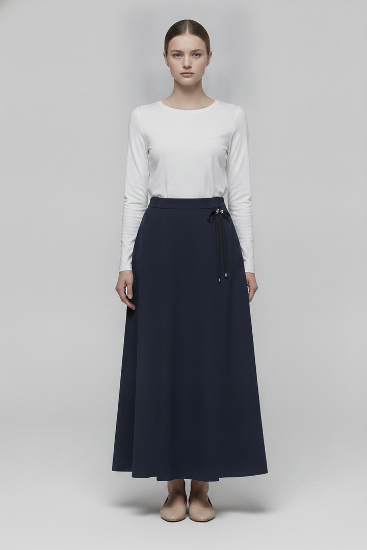 Noir | Tassel Side Maxi Skirt — Black (front)