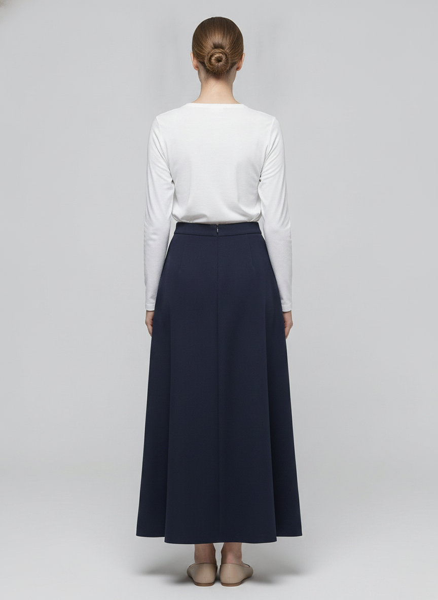 Noir | Tassel Side Maxi Skirt — Navy (back)