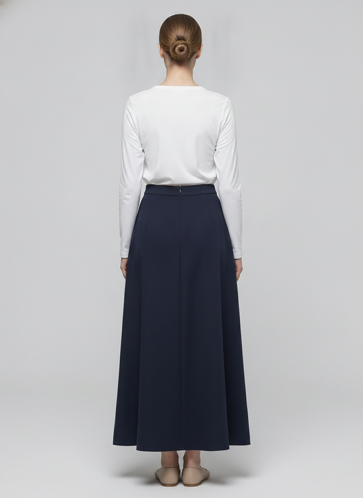 Noir | Tassel Side Maxi Skirt — Navy (back)