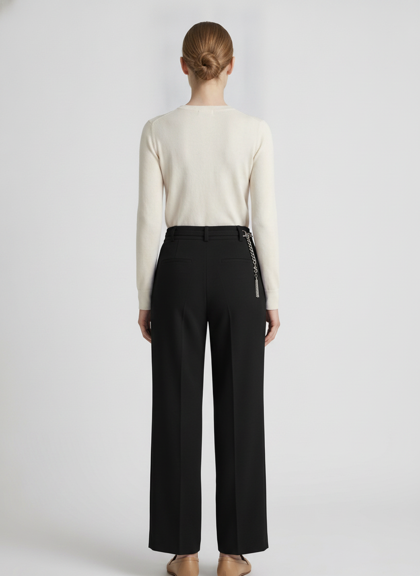 Sapphire | Chain Belt Wide Leg Pants [CLEARANCE -30%] — Black (back)