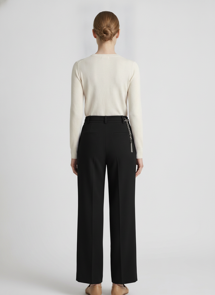 Sapphire | Chain Belt Wide Leg Pants [CLEARANCE -30%] — Black (back)