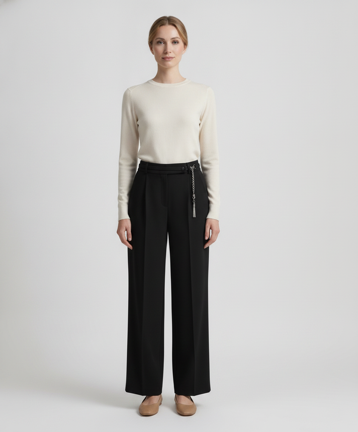 Sapphire | Chain Belt Wide Leg Pants [CLEARANCE -30%] — Black (front)