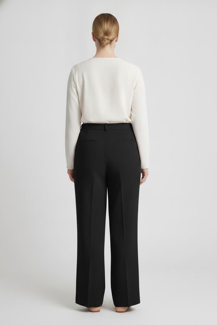 Almond | High Waist Wide Leg Trousers [CLEARANCE -50%] — Black (back)