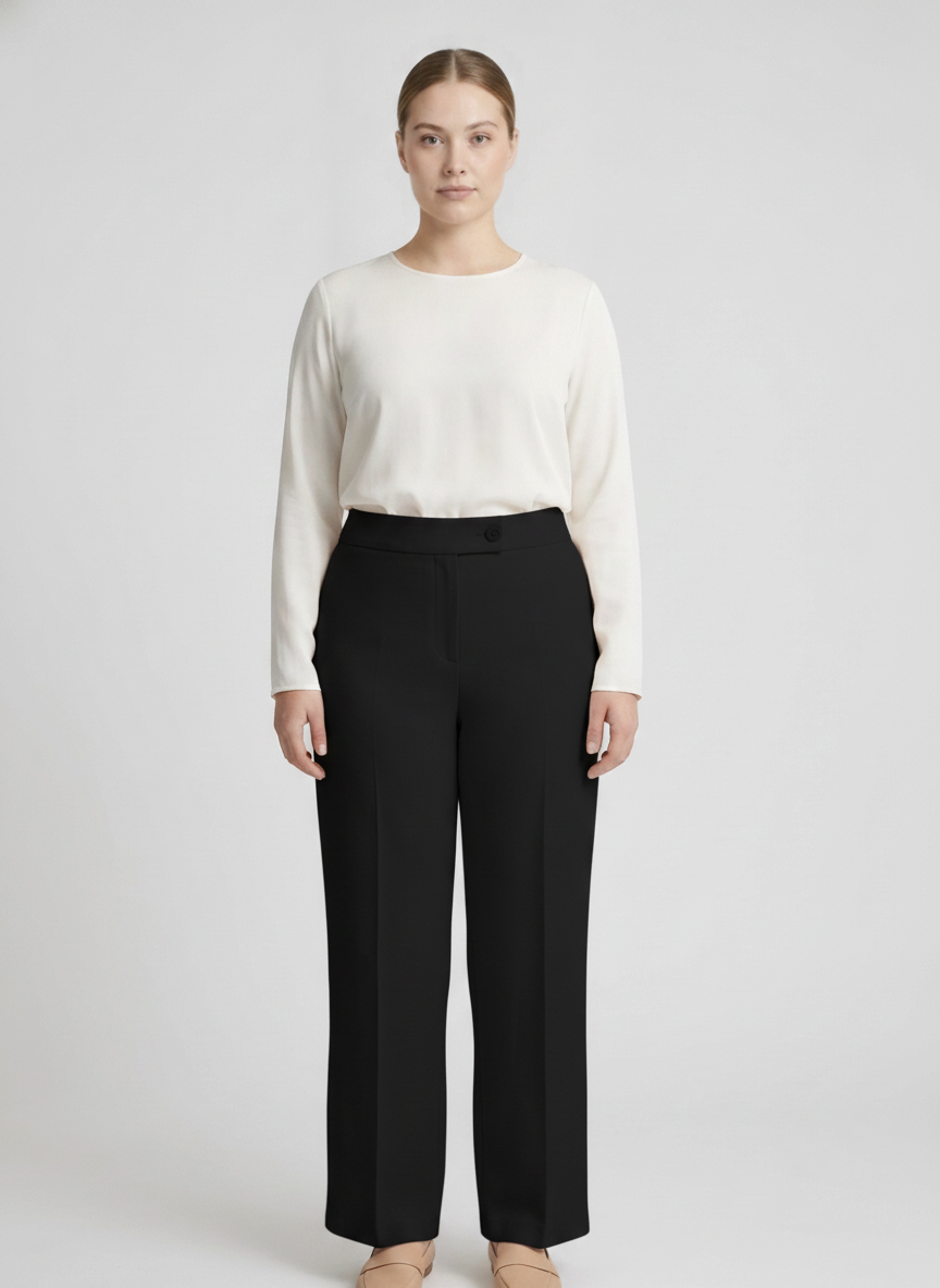 Almond | High Waist Wide Leg Trousers [CLEARANCE -50%] — Black (front)