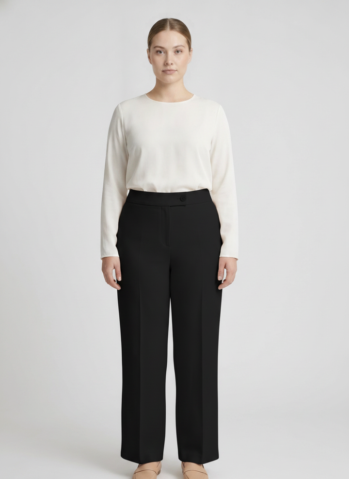 Almond | High Waist Wide Leg Trousers [CLEARANCE -50%] — Black (front)