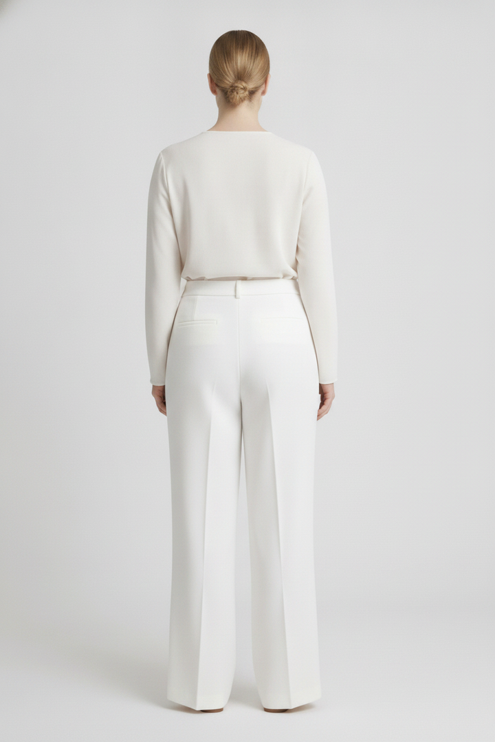 Almond | High Waist Wide Leg Trousers [CLEARANCE -50%] — White (back)