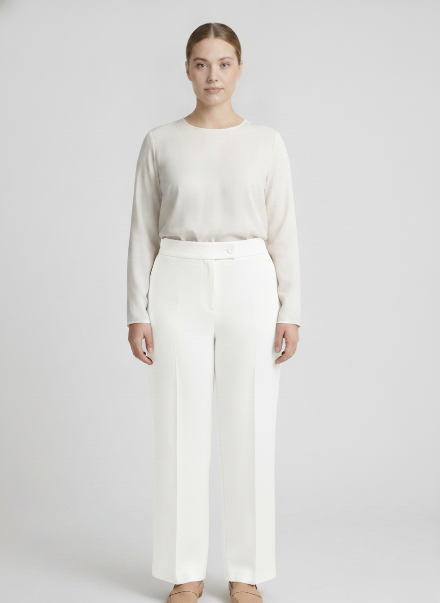 Almond | High Waist Wide Leg Trousers [CLEARANCE -50%] — White (front)