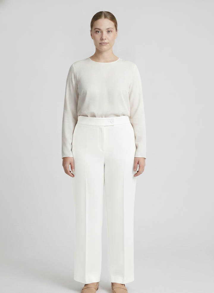 Almond | High Waist Wide Leg Trousers [CLEARANCE -50%] — White (front)