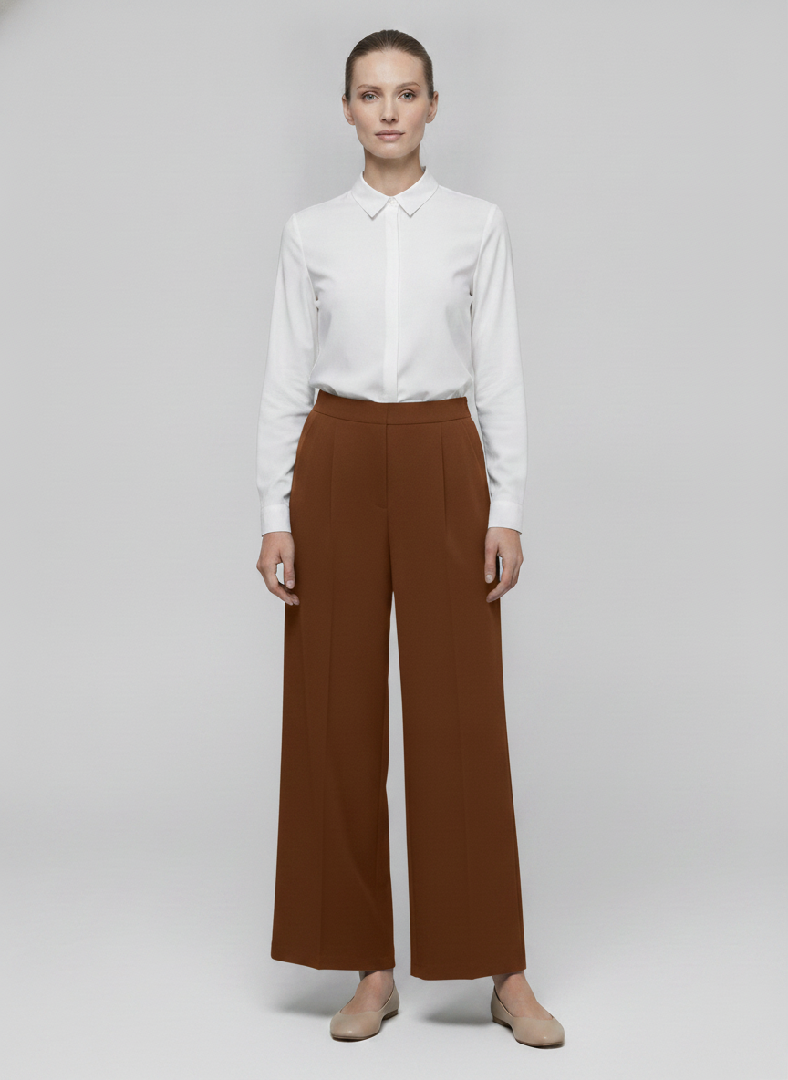 Hickory | Pleated Straight Trousers [CLEARANCE -50%] — Brown (front)