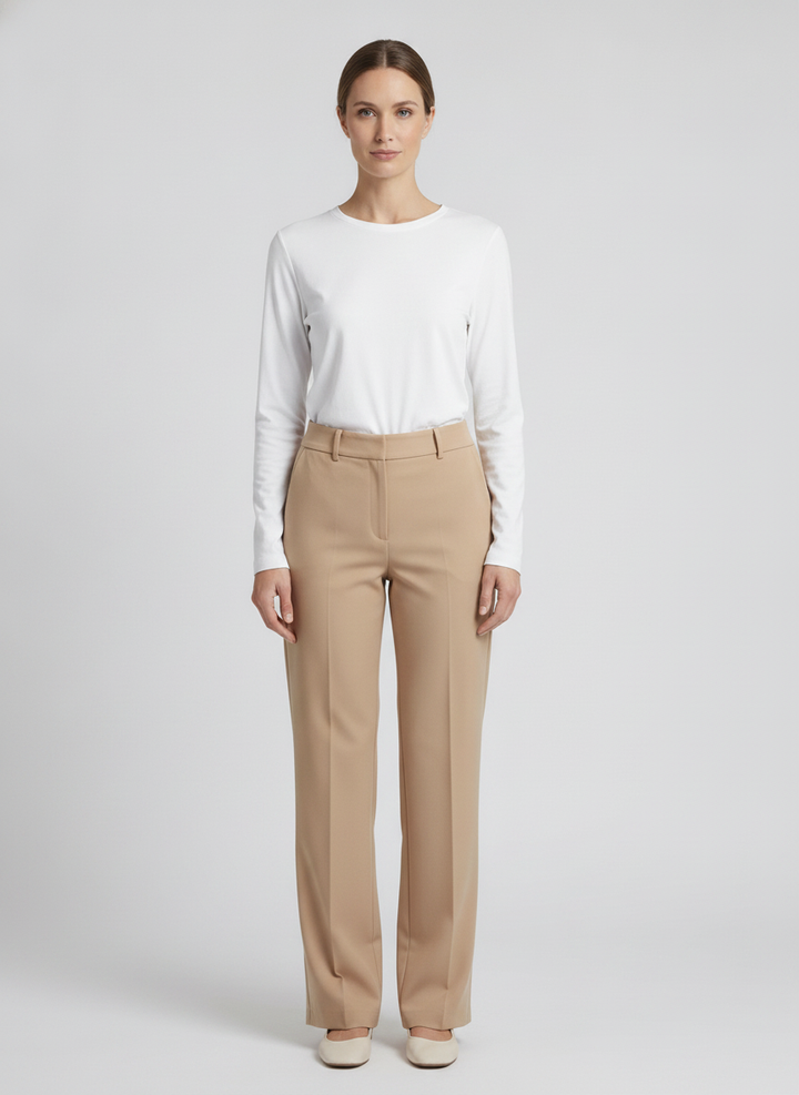 Sahara | Button Cuff Straight Trousers [CLEARANCE -50%] — Camel (front)