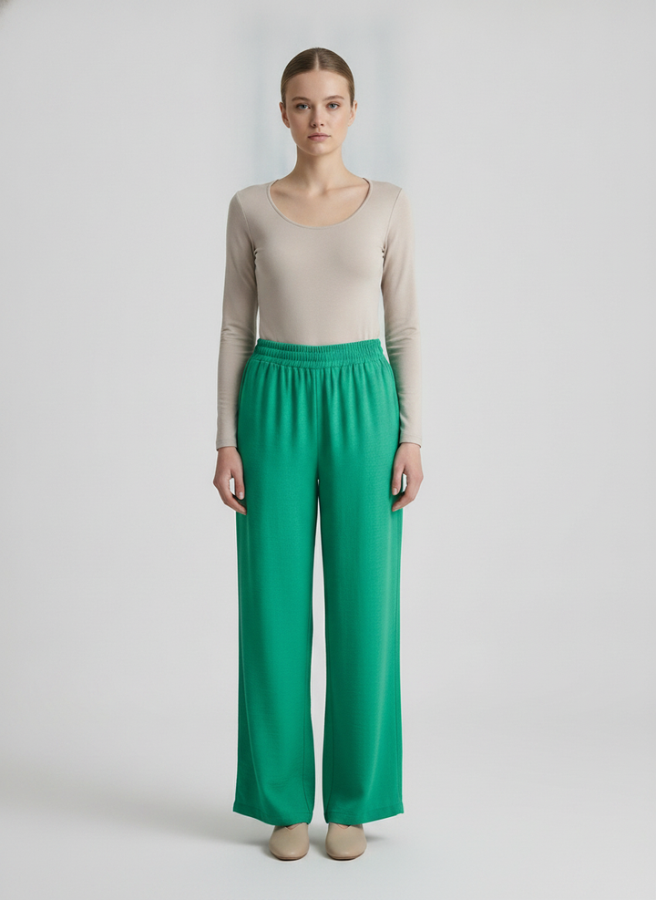 Linden | Textured Drawstring Wide-Leg Trousers [CLEARANCE -50%] — Green (front)