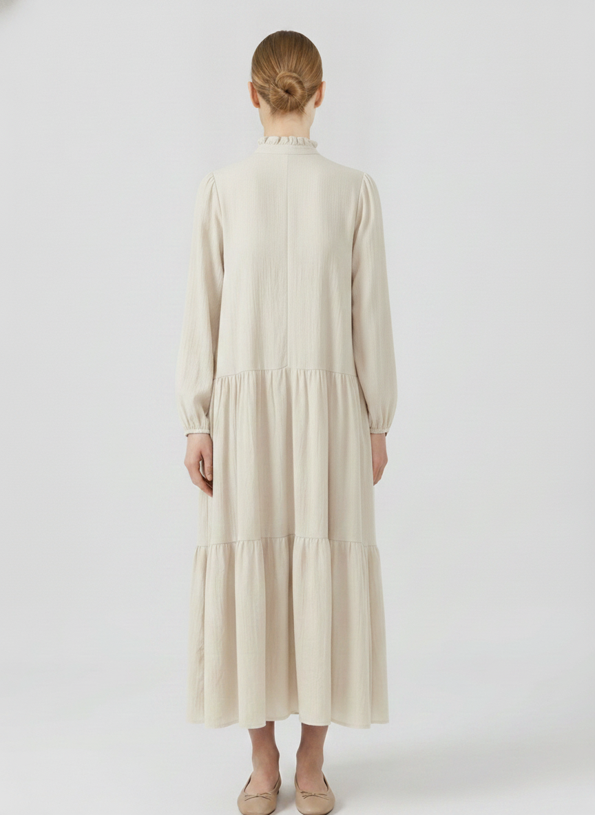 Juniper | Crochet Yoke Tiered Maxi Dress — Ecru (back)