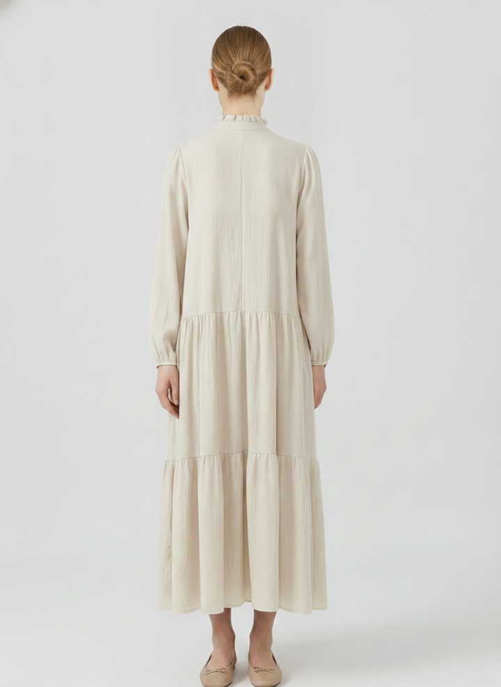 Juniper | Crochet Yoke Tiered Maxi Dress — Ecru (back)