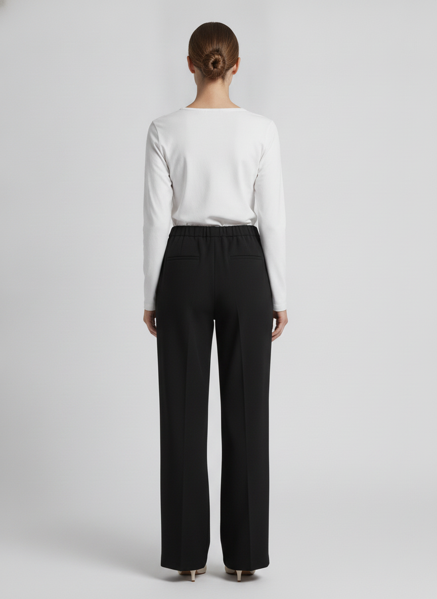 Wisteria | Elastic Waist Wide Leg Trousers [CLEARANCE -50%] — Black (back)
