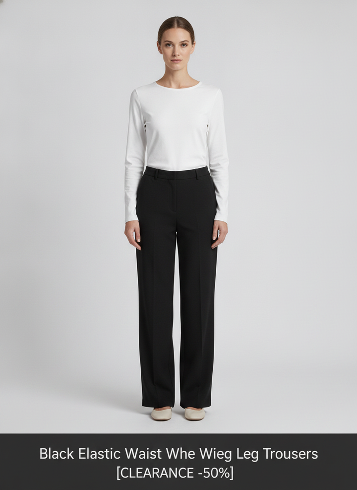 Wisteria | Elastic Waist Wide Leg Trousers [CLEARANCE -50%] — Black (front)