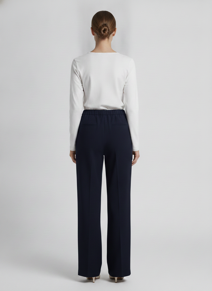 Wisteria | Elastic Waist Wide Leg Trousers [CLEARANCE -50%] — Navy (back)