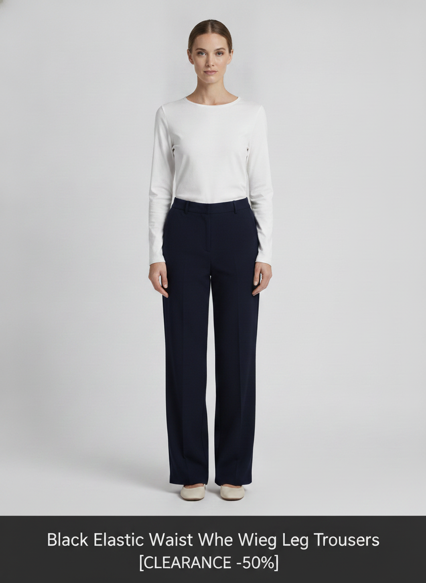 Wisteria | Elastic Waist Wide Leg Trousers [CLEARANCE -50%] — Navy (front)